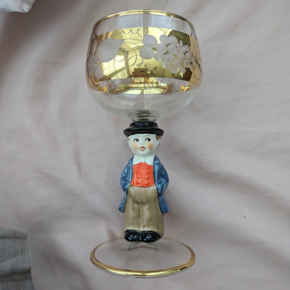 Vintage 1950's Goebel Hummel crystal wine goblet